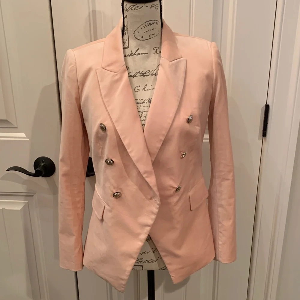 NWT White House Black Market Blush Velvet Holiday Double-Breasted Blazer 0 - Picture 11 of 11